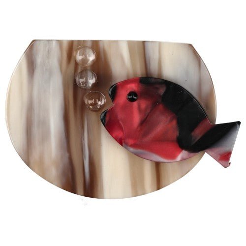 Striped Beige Aquarium Brooch with a Bandy Red Fish - Galalith – Vintage Jewelry - handcrafted by Pavone by Pavone