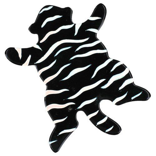 Striped Black and white Rug Cat Brooch (mini brooch) - Galalith – Vintage Jewelry - handcrafted by Pavone by Pavone