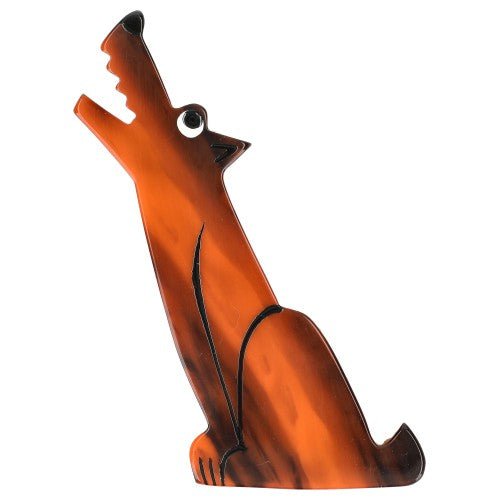 Striped orange and Ginger Brown Kyaya Wolf Brooch - Galalith – Vintage Jewelry - handcrafted by Pavone by Pavone
