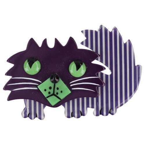 Striped Purple and Purple Rocky Cat Brooch - Galalith – Vintage Jewelry - handcrafted by Pavone by Pavone