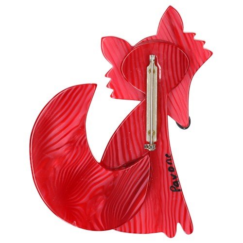 Striped Red and Pink Ladyfox Fox Brooch - Galalith – Vintage Jewelry - handcrafted by Pavone by Pavone