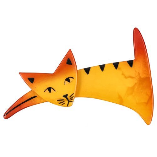 Sun Yellow Cunning Cat Brooch - Galalith – Vintage Jewelry - handcrafted by Pavone by Pavone