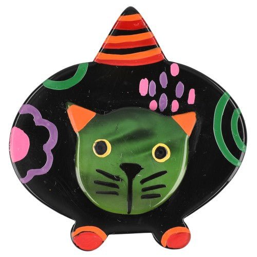 Black Tapi Cat Brooch Decor (Mini Brooch) (Mini Brooch) - Galalith – Vintage Jewelry - handcrafted by Pavone by Pavone