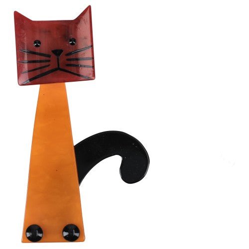 Burgundy and Orange Teapot Cat Brooch - Galalith – Vintage Jewelry - handcrafted by Pavone by Pavone