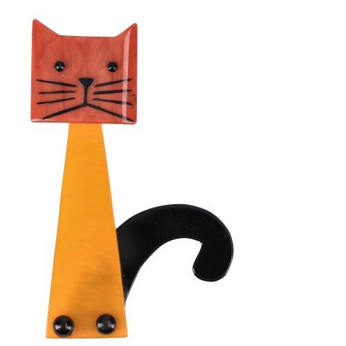 Ginger and Orange Teapot Cat Brooch - Galalith – Vintage Jewelry - handcrafted by Pavone by Pavone