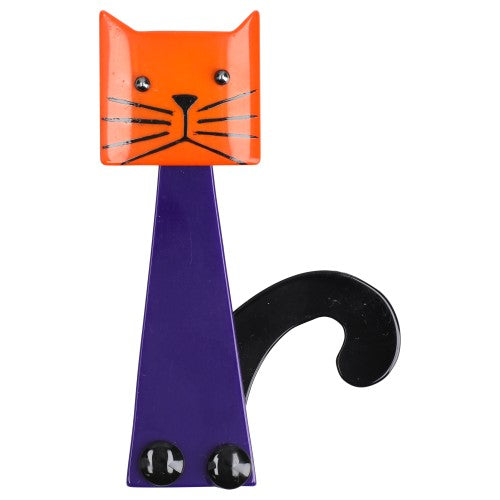 Orange and Purple Teapot Cat Brooch