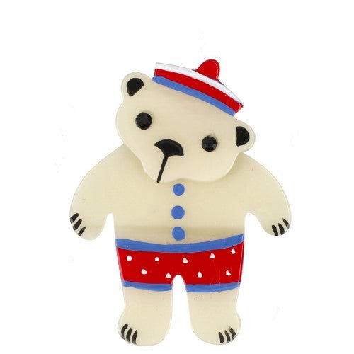 White and Red Teddy Bear Brooch (Mini Brooch) - Galalith – Vintage Jewelry - handcrafted by Pavone by Pavone