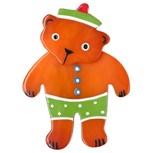 Orange and Anis Green Teddy Bear Brooch (small one) PM