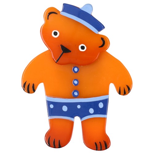 Orange and Blue Teddy Bear Brooch (small one) PM