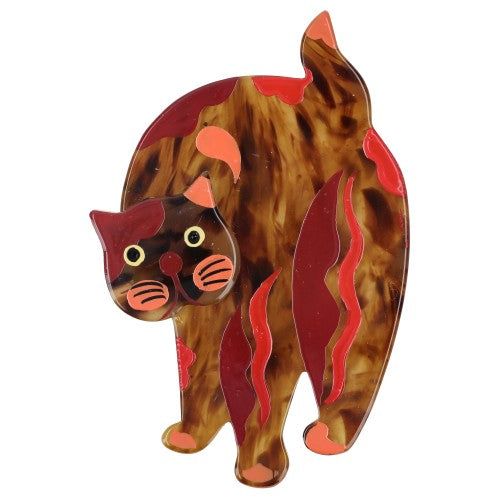 Tortoise Shell and Red Recor Titus Cat Brooch
