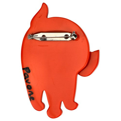 Scarlet Red Marimekko Titus Cat Brooch (left) back side
