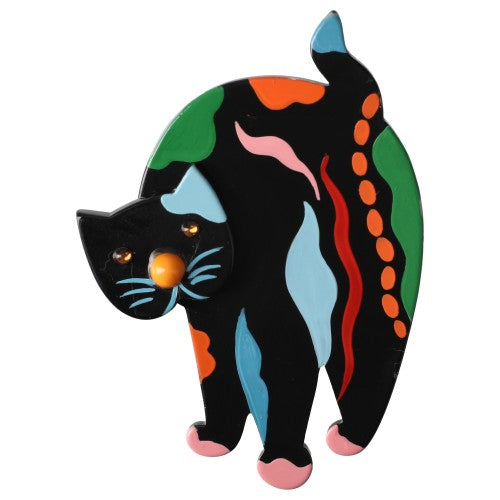 Black and Multicolor Titus Cat Brooch