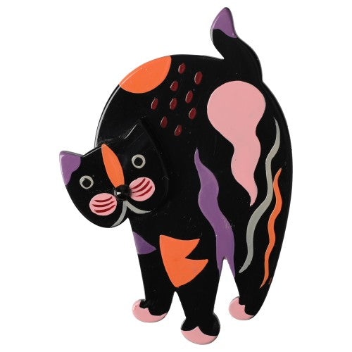 Black, Pink, Salmon and Purple Titus Cat Brooch