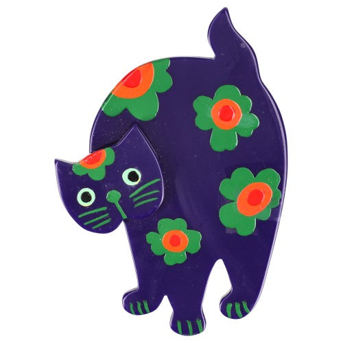 Purple, Green and Orange Marimekko Titus Cat Brooch 