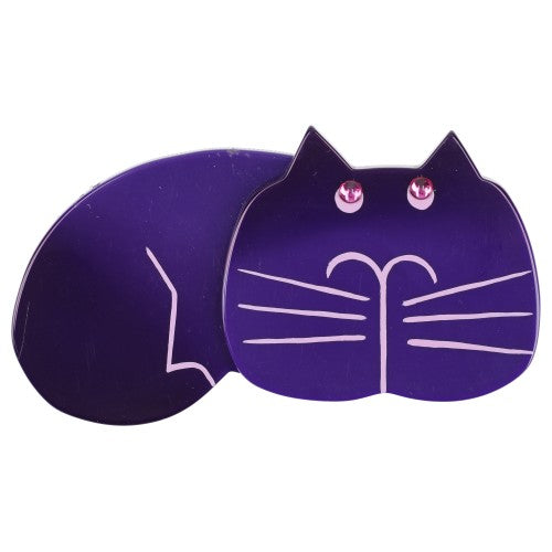 Purple Tommy Cat Brooch with pink eyes