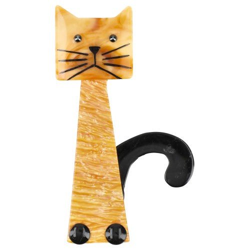 tortoise - shell and Pearly Orange Teapot Cat Brooch - Galalith – Vintage Jewelry - handcrafted by Pavone by Pavone