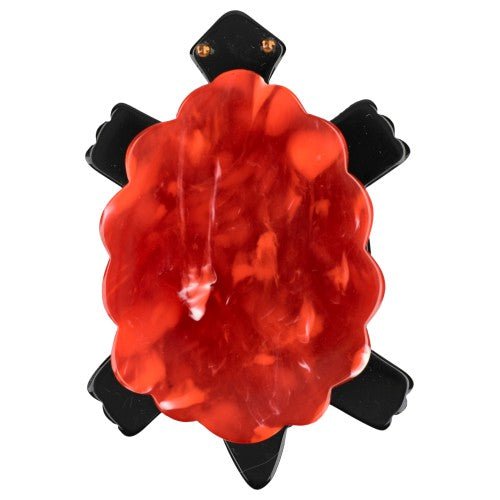 Flamed Red and Black Turtle Brooch - Galalith – Vintage Jewelry - handcrafted by Pavone by Pavone
