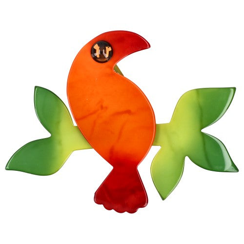 Orange and Anise Green Toucan Bird Brooch