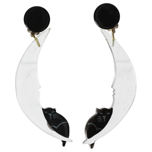 Transparent Plexiglas and Black Moonlight Cat Earrings - Galalith – Vintage Jewelry - handcrafted by Pavone by Pavone