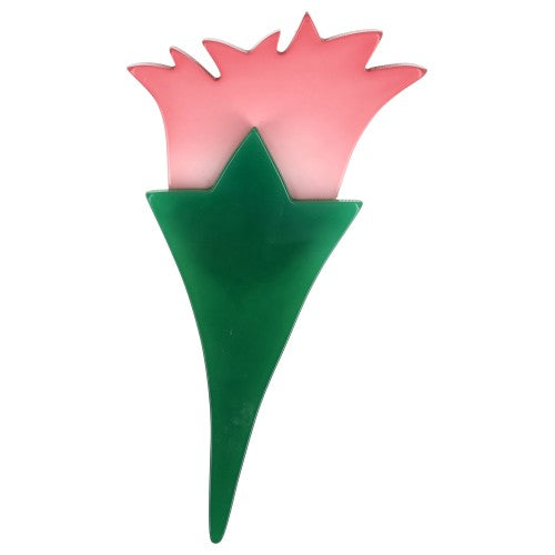 Bright Pink and Mint Green Tulip Flower Brooch 