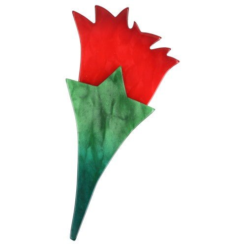 Red Tulip Flower Brooch with a pearly Malachite Green - Galalith – Vintage Jewelry - handcrafted by Pavone by Pavone