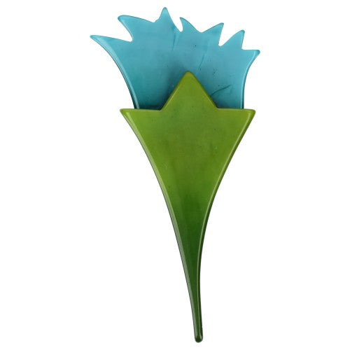 Turquoise Blue and Moos Green Tulip Flower Brooch 