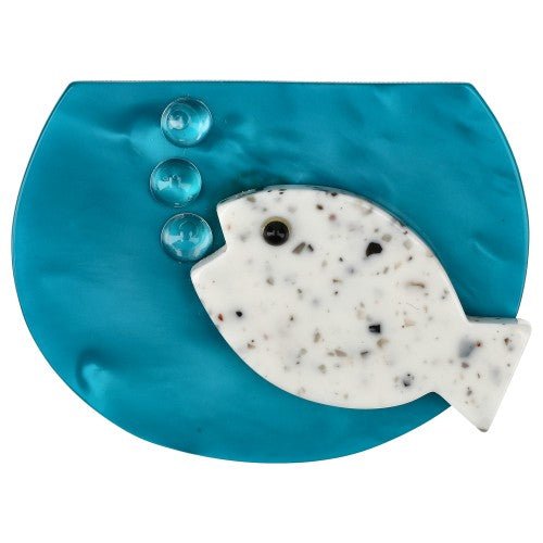 Turquoise Blue Aquarium Brooch with a White dotted line Fish - Galalith – Vintage Jewelry - handcrafted by Pavone by Pavone