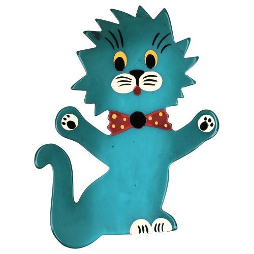 Turquoise Blue Clown Cat Brooch - Galalith – Vintage Jewelry - handcrafted by Pavone by Pavone