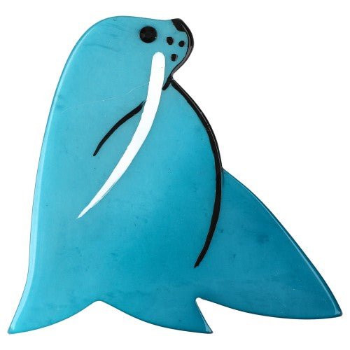 Turquoise Blue Walrus Brooch - Galalith – Vintage Jewelry - handcrafted by Pavone by Pavone
