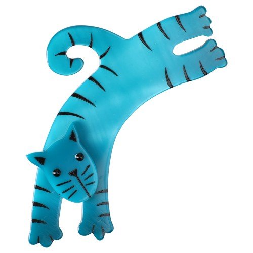 Turquoise Jumpy Cat Brooch GM - Galalith – Vintage Jewelry - handcrafted by Pavone by Pavone
