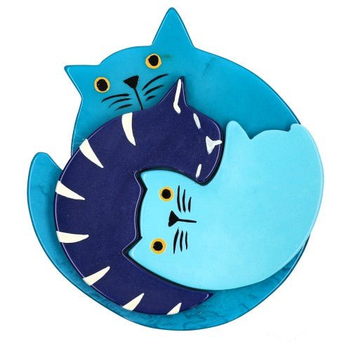 Turquoise, Navy and Azur Blue Puzzle Cat Brooch - Galalith – Vintage Jewelry - handcrafted by Pavone by Pavone