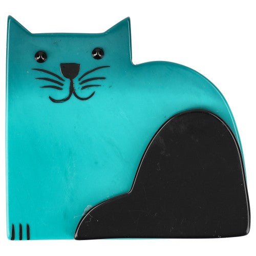 Turquoise Socrate Cat Brooch - Galalith – Vintage Jewelry - handcrafted by Pavone by Pavone
