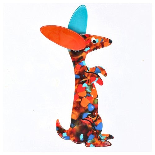 Tutti Frutti (orange) Boogie Bunny Rabbit Brooch with Orange and Turquoise Blue Ears - Galalith – Vintage Jewelry - handcrafted by Pavone by Pavone