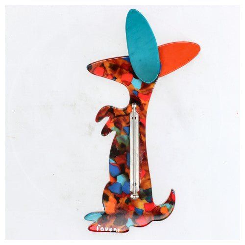 Tutti Frutti (orange) Boogie Bunny Rabbit Brooch with Orange and Turquoise Blue Ears - Galalith – Vintage Jewelry - handcrafted by Pavone by Pavone
