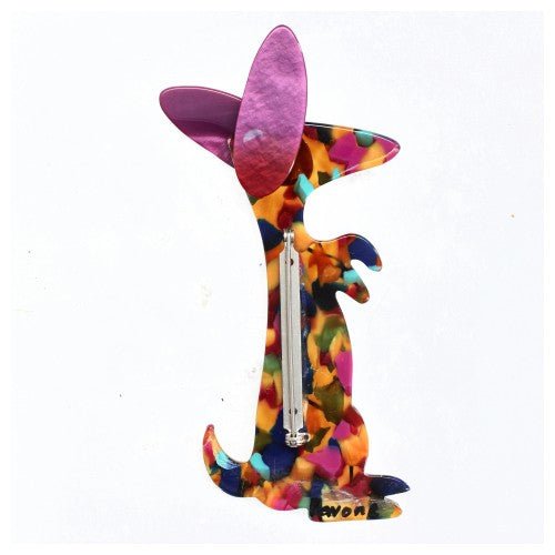 Tutti Frutti (turquoise blue) Boogie Bunny Rabbit Brooch with Cyclamen Pink Ears - Galalith – Vintage Jewelry - handcrafted by Pavone by Pavone