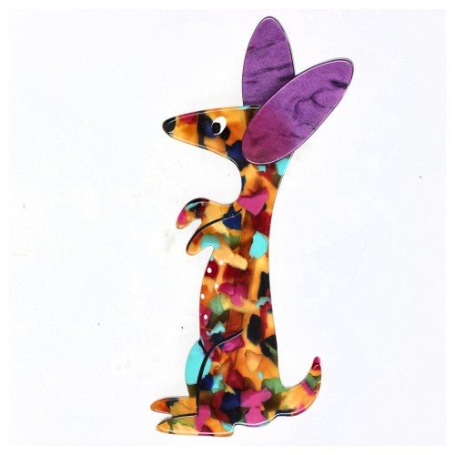 Tutti Frutti (turquoise blue) Boogie Bunny Rabbit Brooch with Purple Ears - Galalith – Vintage Jewelry - handcrafted by Pavone by Pavone