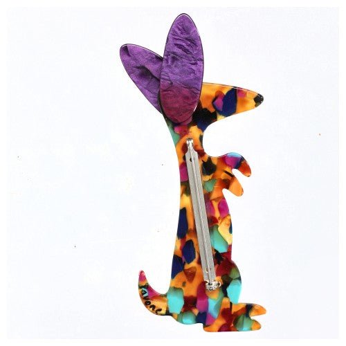 Tutti Frutti (turquoise blue) Boogie Bunny Rabbit Brooch with Purple Ears - Galalith – Vintage Jewelry - handcrafted by Pavone by Pavone