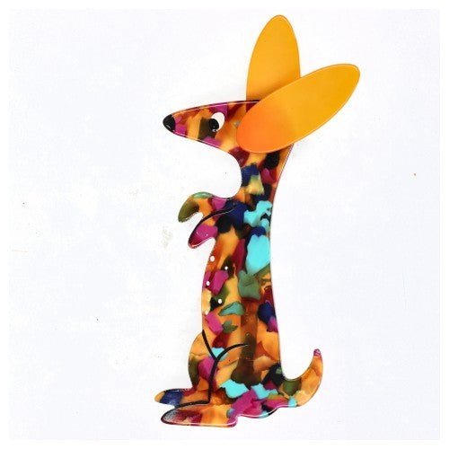Tutti Frutti (turquoise blue) Boogie Bunny Rabbit Brooch with Yellow Ears - Galalith – Vintage Jewelry - handcrafted by Pavone by Pavone