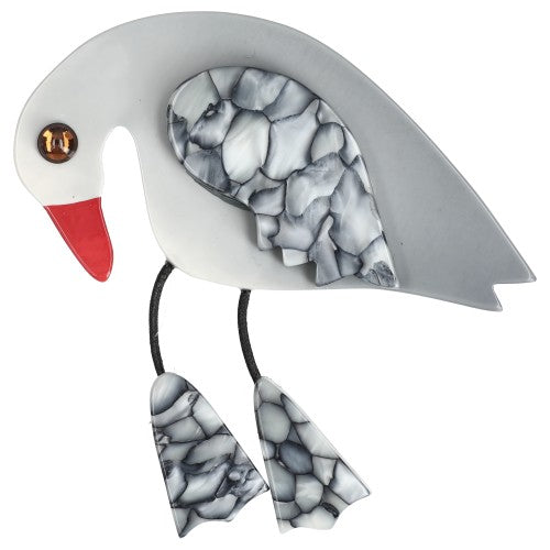 White-Grey with Grey Wing and Grey Feet Twisty Bird Brooch 