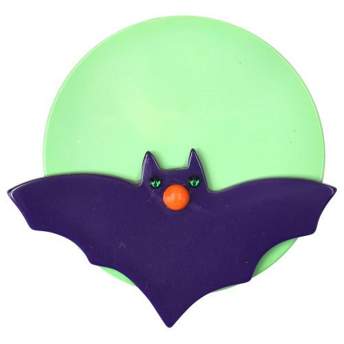 Purple and Pistachio Green Bat Moon Brooch (large size) - Galalith – Vintage Jewelry - handcrafted by Pavone by Pavone