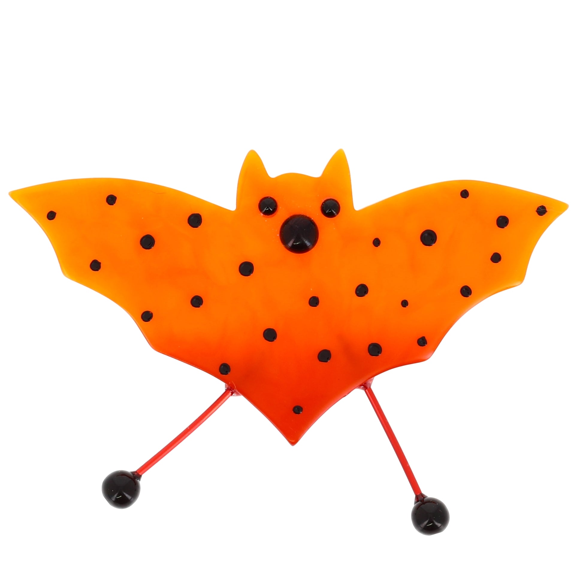 Orange Bat Brooch with a black nose and Dots - Galalith – Vintage Jewelry - handcrafted by Pavone by Pavone