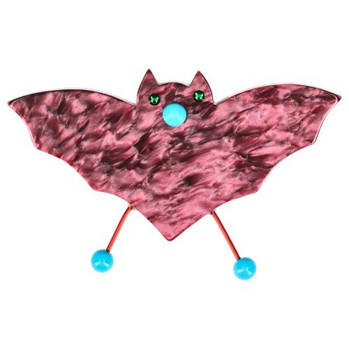 Dappled Cyclamen Pink and Turquoise Blue Bat Brooch - Galalith – Vintage Jewelry - handcrafted by Pavone by Pavone