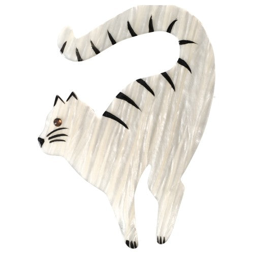 Streaked White Cello Cat Brooch