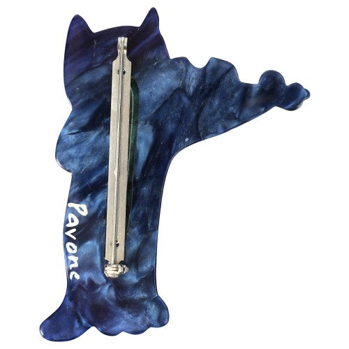 Speckled Steel Blue Violinist Cat Brooch (left) backside