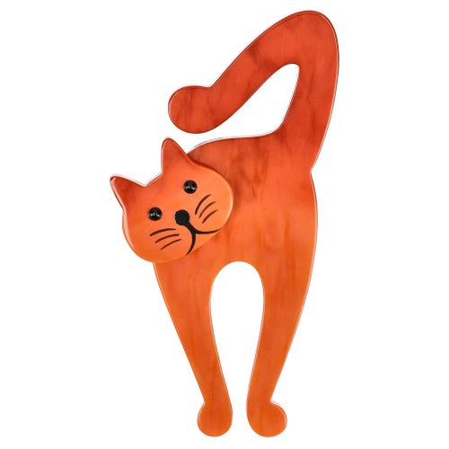 Orange Violin Cat Brooch 