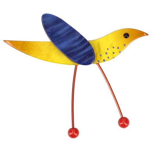 Yellow Wader Bird Brooch with Deep Blue Wing (red feet) 