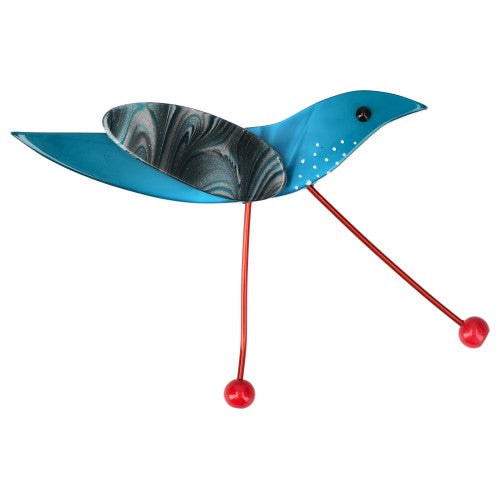 Ocean Blue Wader Bird Brooch with  Blue Feather Pattern Wing (red Feet)