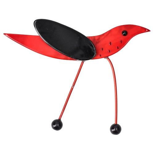 Red Wader Bird Brooch with  Black Wing (Black Feet) 