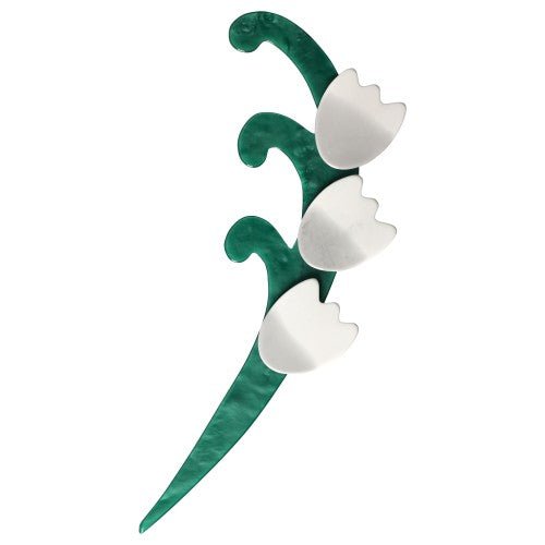 White and and Duck Green Single Lily of The Valley Brooch - Galalith – Vintage Jewelry - handcrafted by Pavone by Pavone
