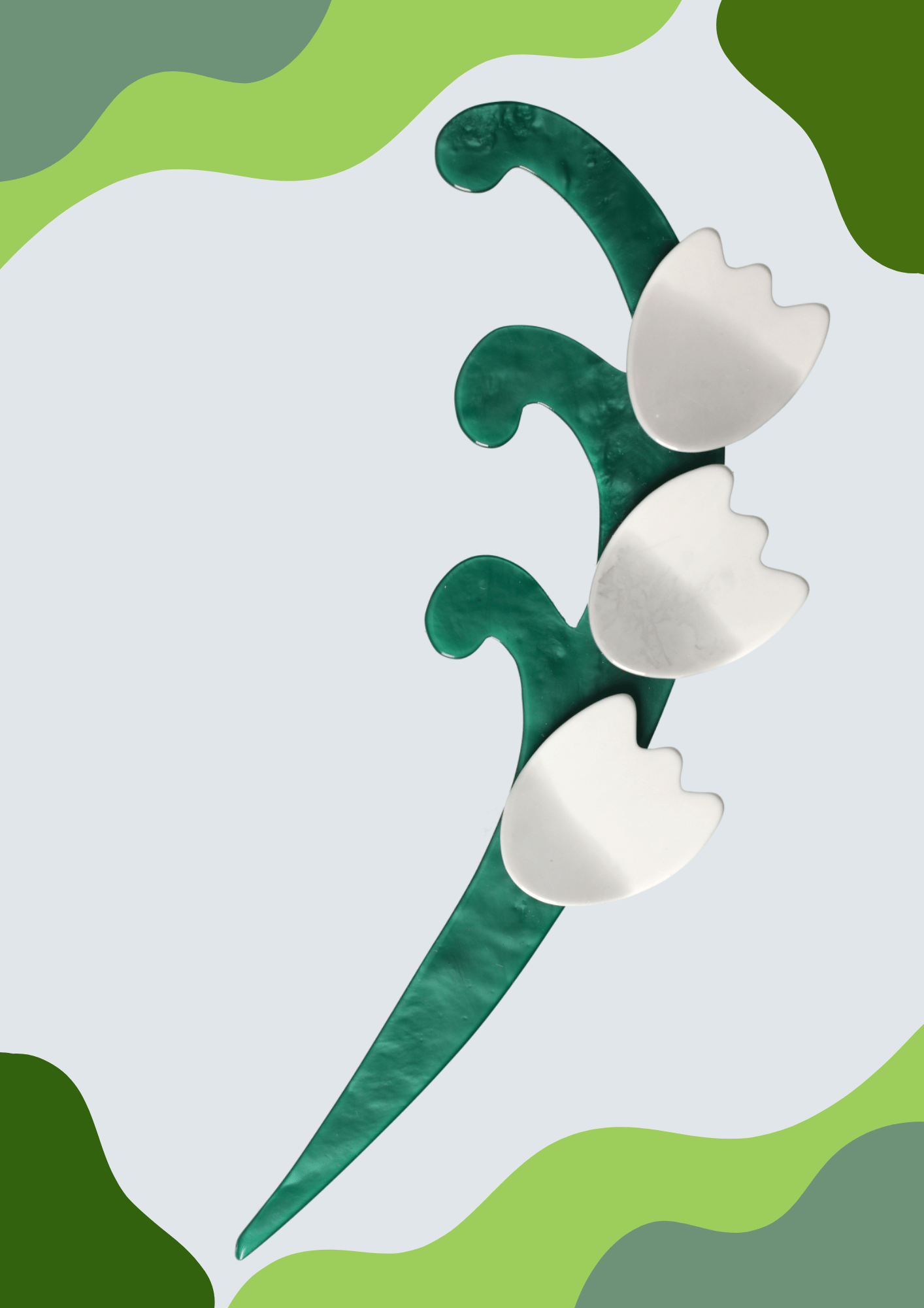 White and and Duck Green Single Lily of The Valley Brooch - Galalith – Vintage Jewelry - handcrafted by Pavone by Pavone